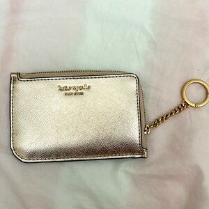 Kate Spade Gold metallic leather ID holder/card holder/keychain/coin purse